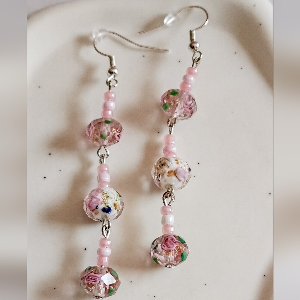 Handmade Flower Glass bead Earrings